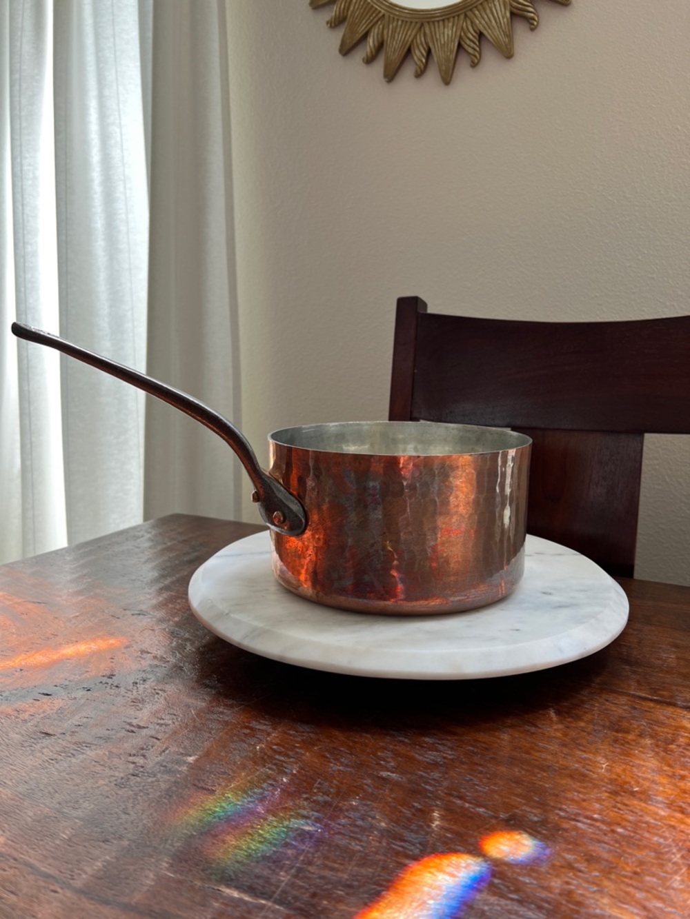 MAUVIEL Heavy French Sauce Pan Hand-Hammered Copper/Tin-Lined No Lid 8" x 4 3/8"